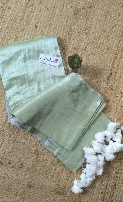 Megha | Light Green Tissue Saree with Silver Zari