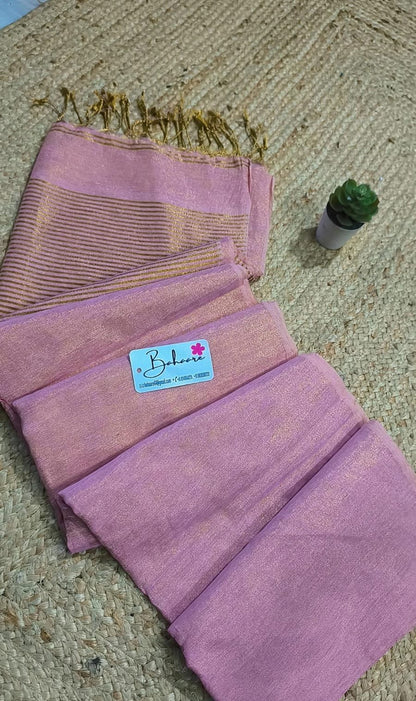 Springtime Serenity | Pink Tissue Linen Saree