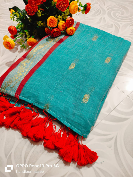 Noor | Teal Blue Mul Mul Cotton Saree