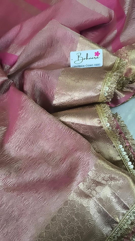 Lace Symphony | Blush Pink Crushed Tissue Saree