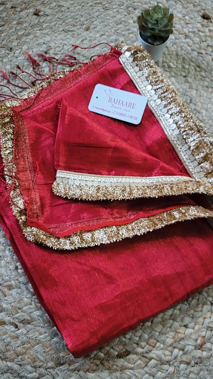 Lace Symphony | Red Tissue Saree with Golden Zari Lace