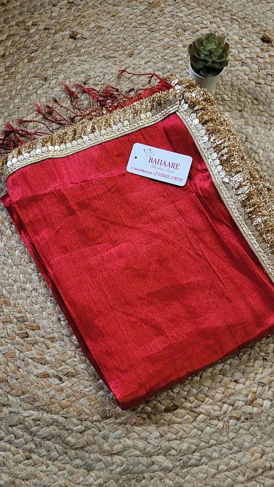 Lace Symphony | Red Tissue Saree with Golden Zari Lace