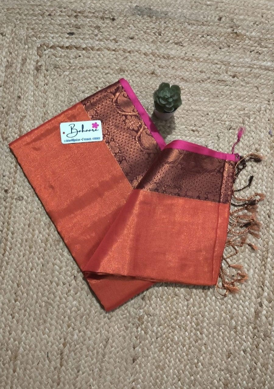 Surmai | Orange Tissue Cotton Saree