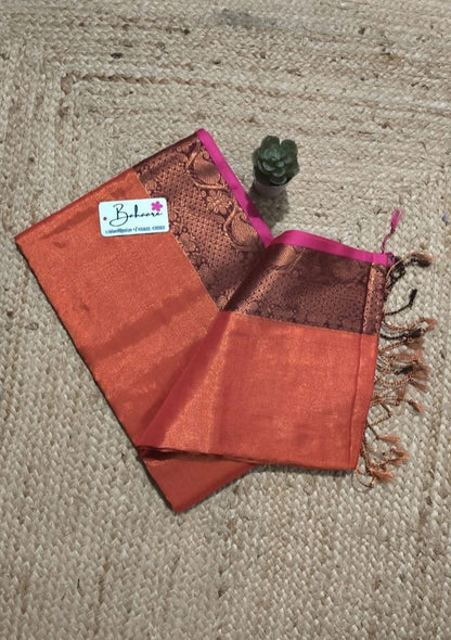 Surmai | Orange Tissue Cotton Saree