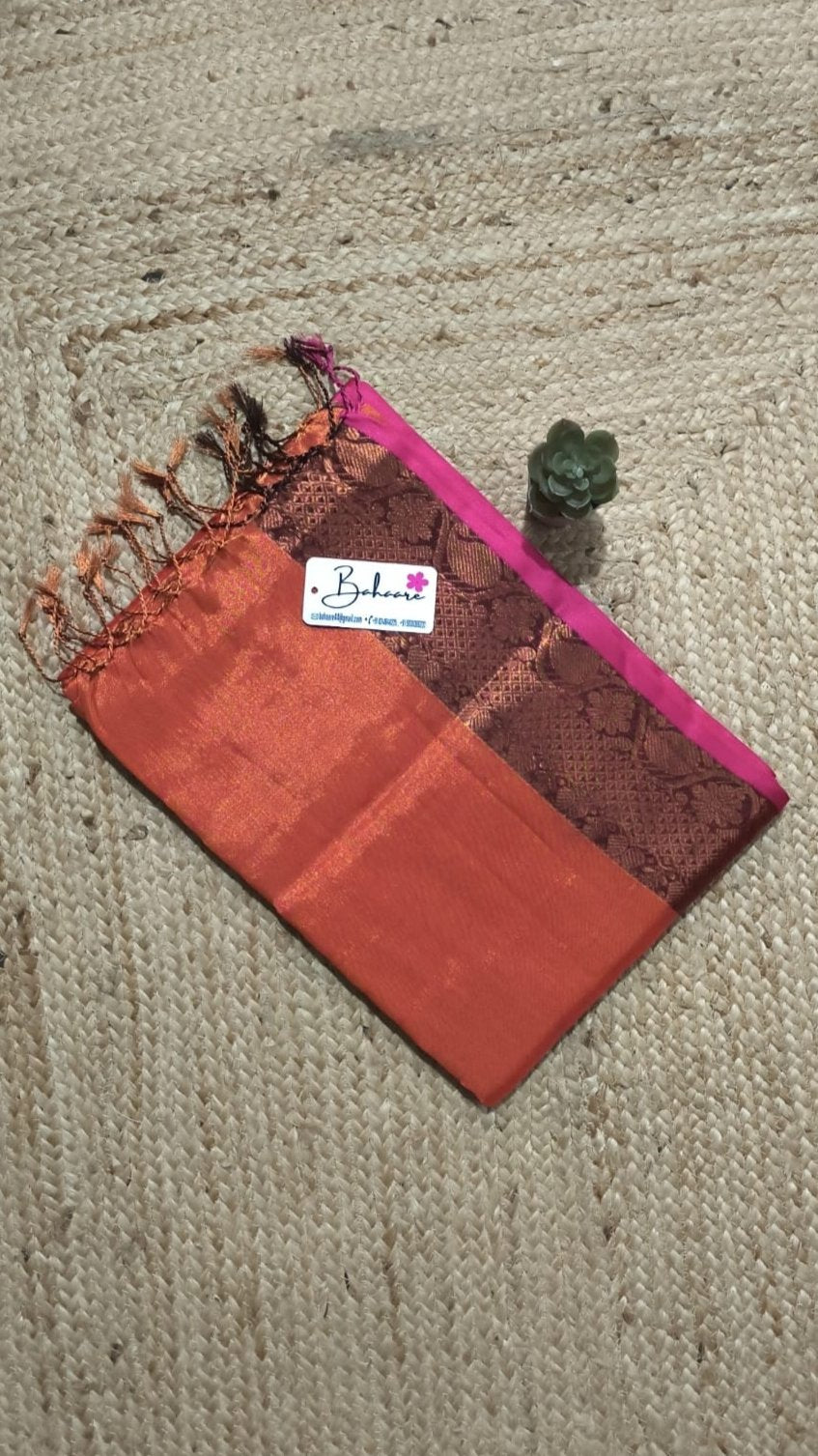 Surmai | Orange Tissue Cotton Saree