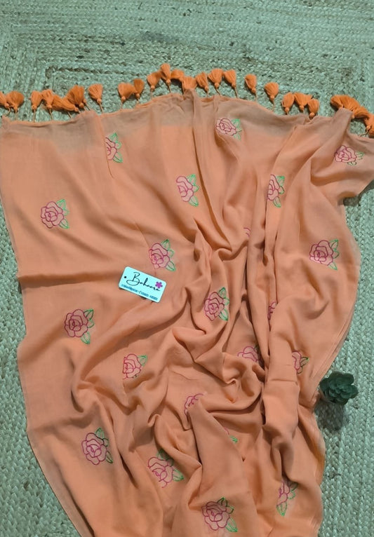 Noor | Peach Mul Mul Cotton Saree