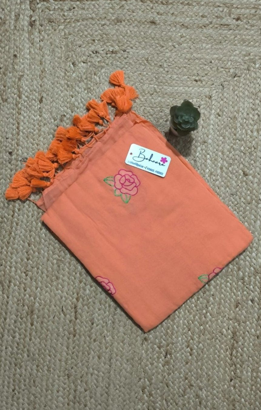 Noor | Peach Mul Mul Cotton Saree