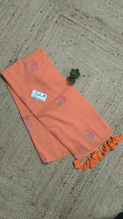 Noor | Peach Mul Mul Cotton Saree