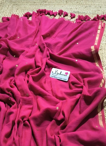 Shimmering Starlight | Rani Pink Mul Mul Cotton Saree