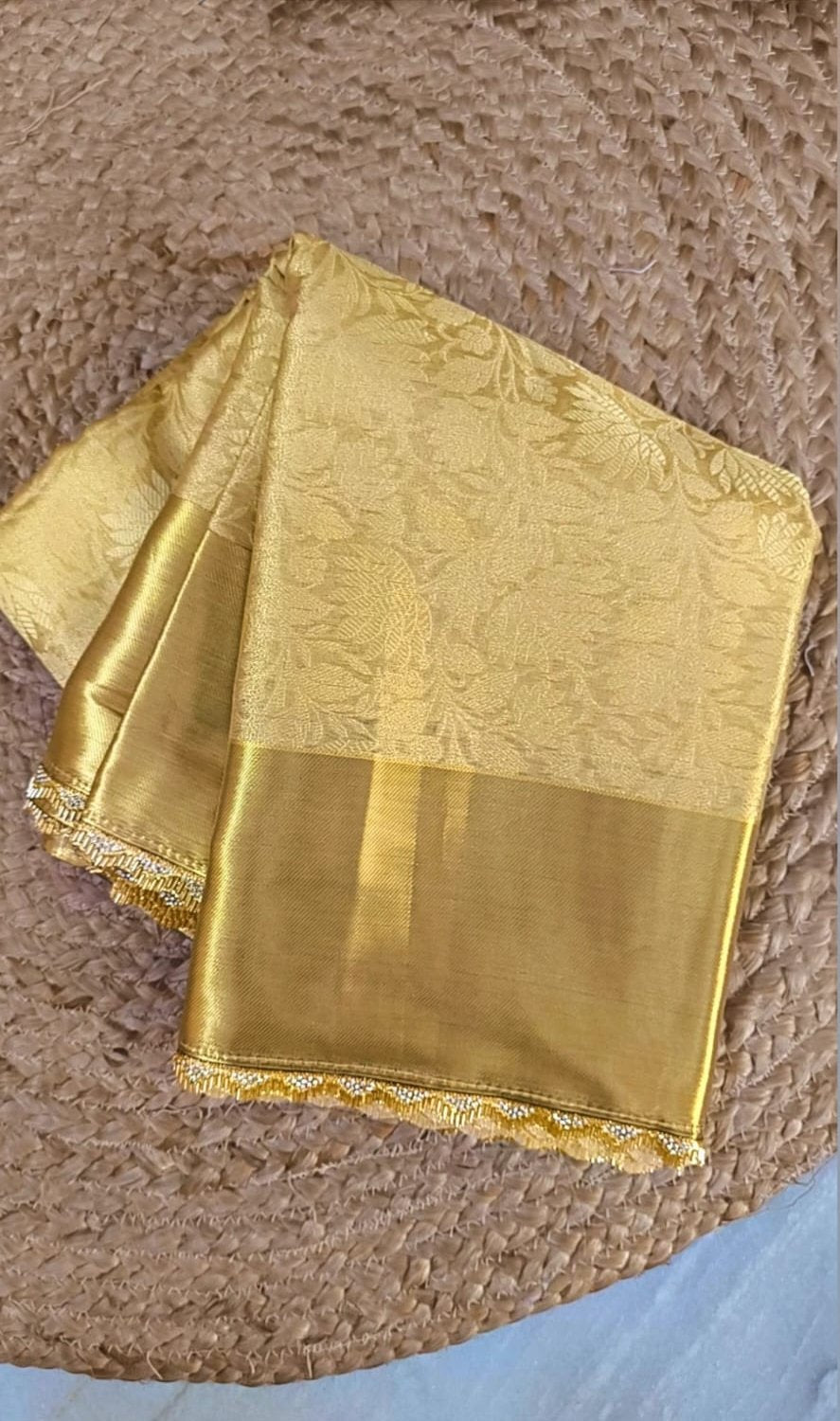 Lace Symphony | Golden Grace Benaras Tissue Silk Saree