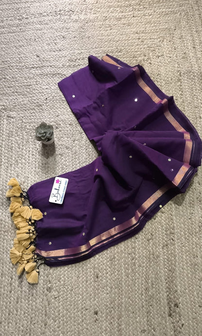 Shimmering Starlight | Purple Mul Mul Cotton Saree