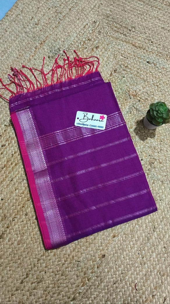 Cotton Galleria | Purple Maheshwari Cotton Saree with Zari Border