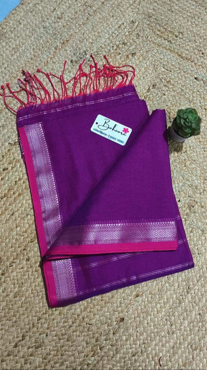 Cotton Galleria | Purple Maheshwari Cotton Saree with Zari Border