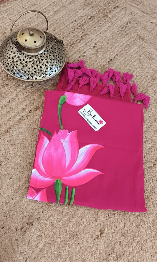 Lotus Luminance | Rani Pink Mul Mul Cotton Saree