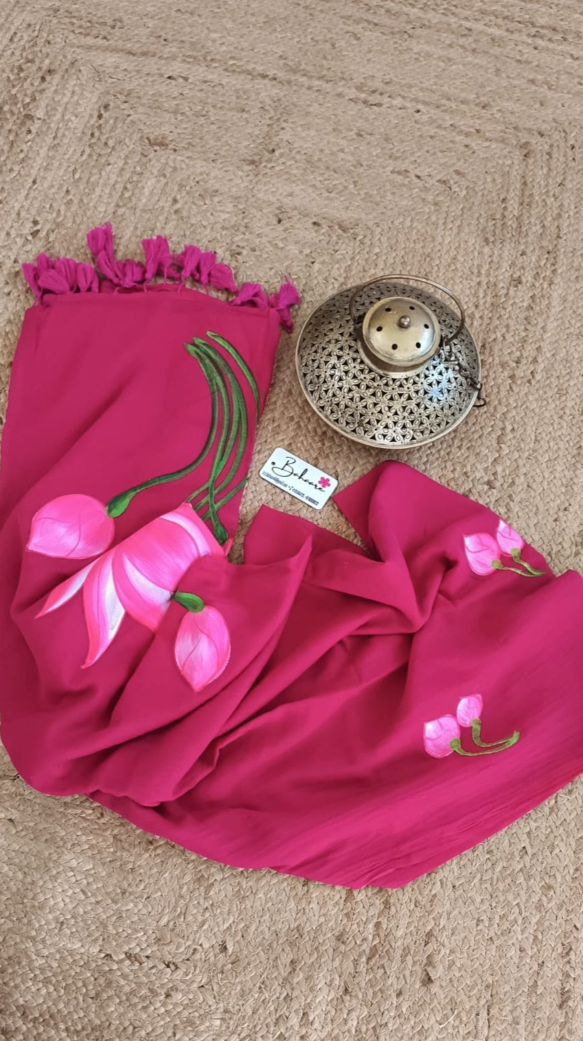 Lotus Luminance | Rani Pink Mul Mul Cotton Saree