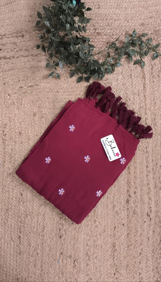 Parijat | Maroon Mul Mul Cotton Saree