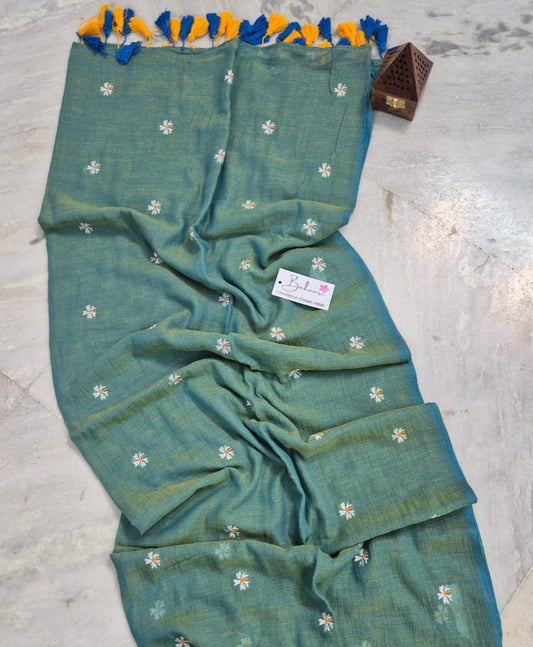 Parijat | Light Green Dual Tone Mul Mul Cotton Saree