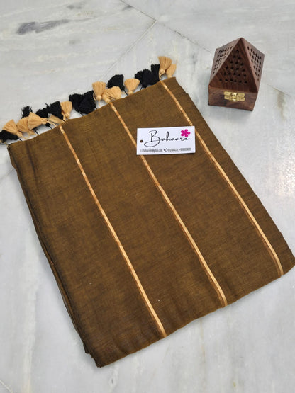 Mohini | Mustard Mul Mul Cotton Saree with Horizontal Line