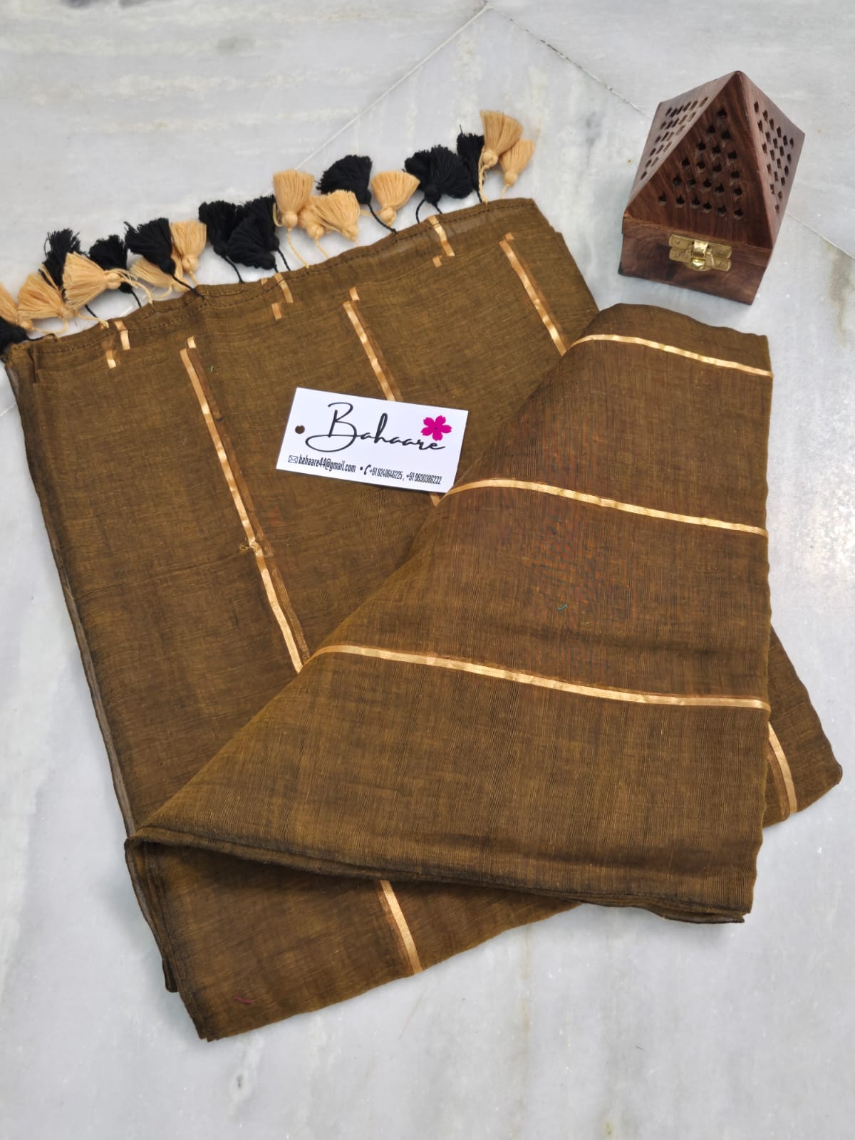 Mohini | Mustard Mul Mul Cotton Saree with Horizontal Line