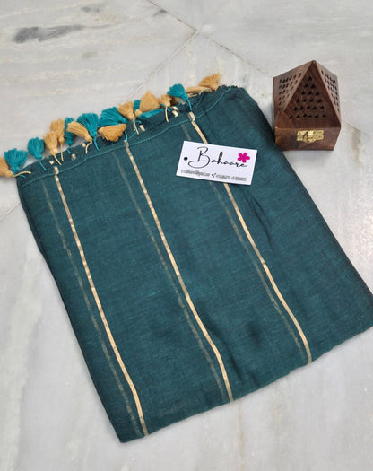 Mohini | Teal Green Mul Mul Cotton Saree with Horizontal Line