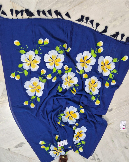 Exotic Cosmos | Moroccan Blue Mul Mul Cotton Saree
