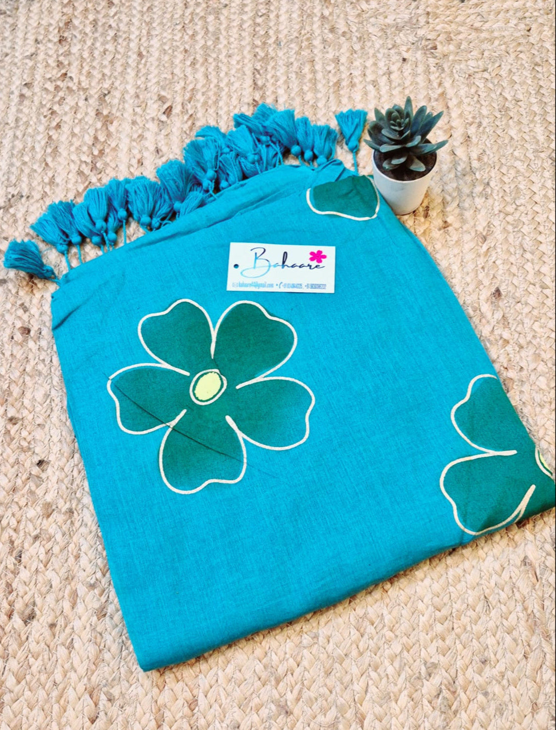 Exotic Zinnia | Peacock Blue Mul Mul Cotton Saree