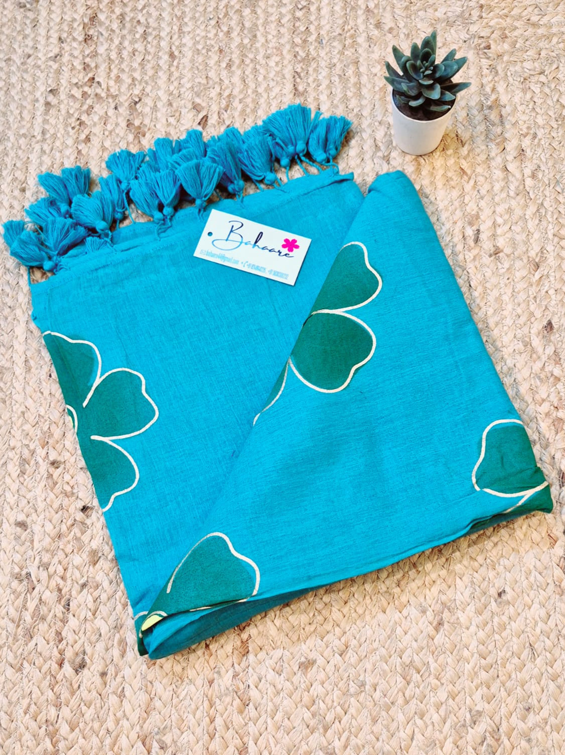 Exotic Zinnia | Peacock Blue Mul Mul Cotton Saree