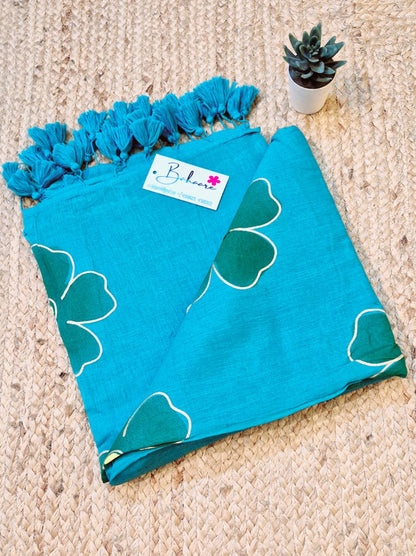 Exotic Zinnia | Peacock Blue Mul Mul Cotton Saree
