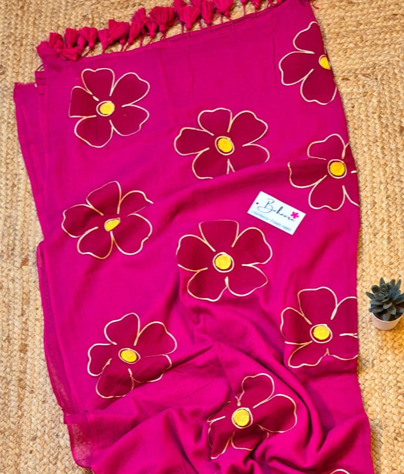 Exotic Zinnia | Magenta Mul Mul Cotton Saree
