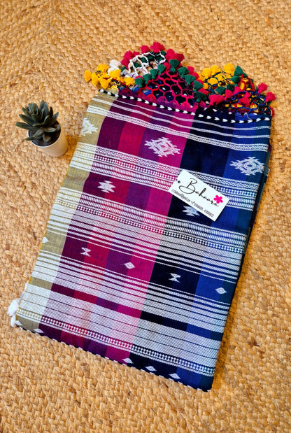 Cotton Galleria | Rainbow Premium Bengal Cotton Bhujodi Saree with Designer Tassels