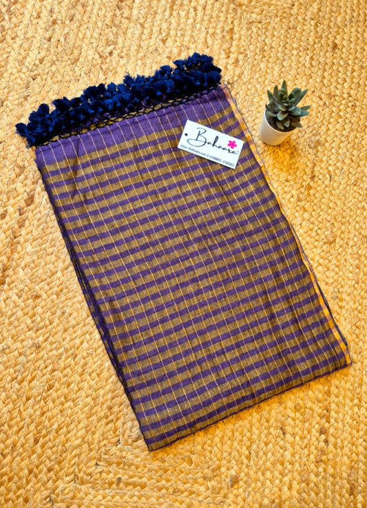 Afreen | Studio Purple Tissue Saree with Golden Zari Stripe