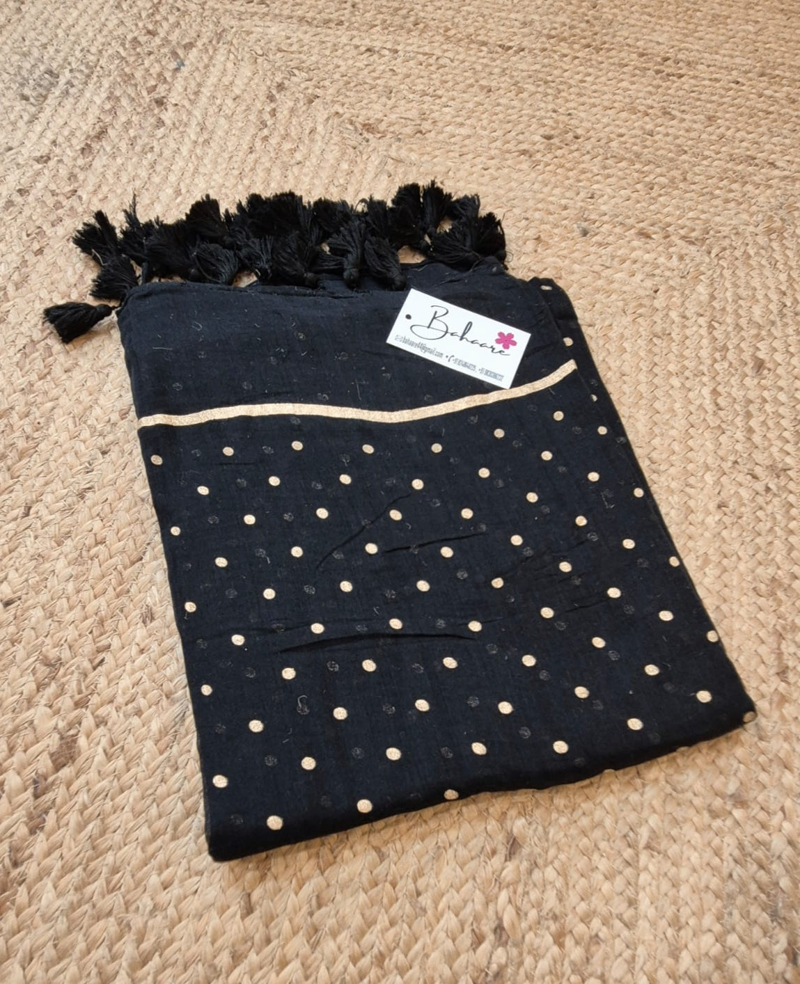 Polka Passion | Black Mul Mul Cotton Saree with Golden Polka Dots