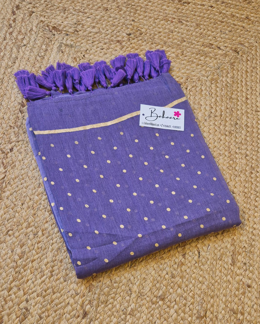 Polka Passion | Lavender Mul Mul Cotton Saree with Golden Polka Dots