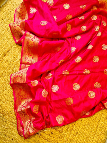 Lace Symphony | Hot Pink Benarasi Katan Silk Saree