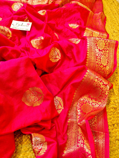 Lace Symphony | Hot Pink Benarasi Katan Silk Saree