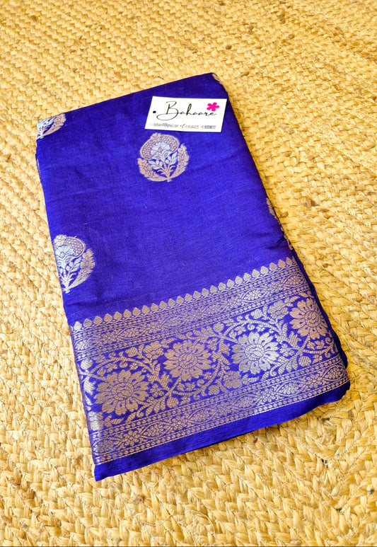 Lace Symphony | Classic Blue Benarasi Katan Silk Saree