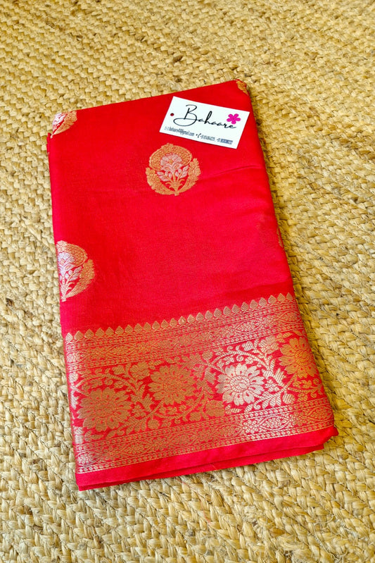 Utsav | Vermilion Red Benarasi Katan Silk Saree