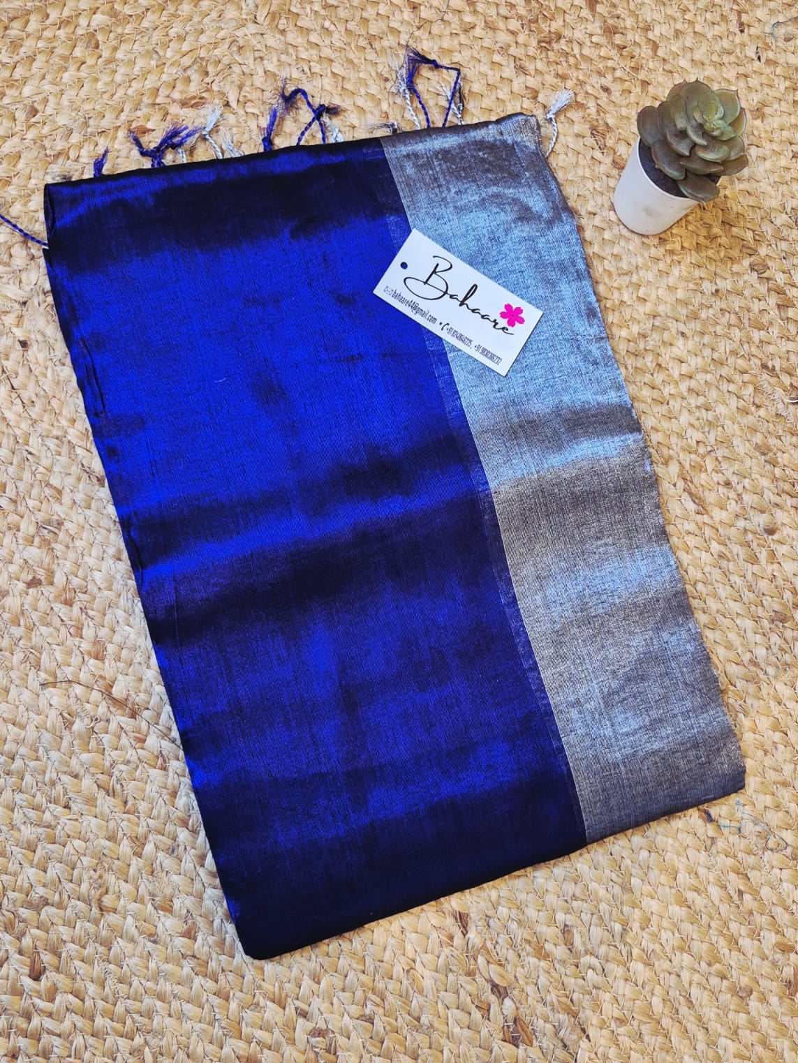 Jashn | Dark Blue and Silver Tissue Saree