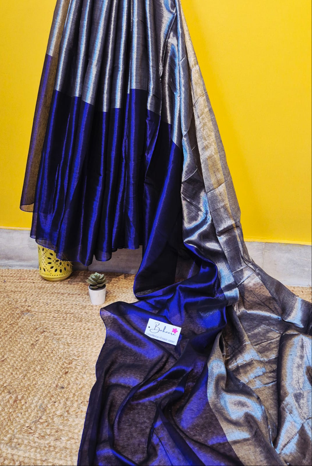 Jashn | Dark Blue and Silver Tissue Saree