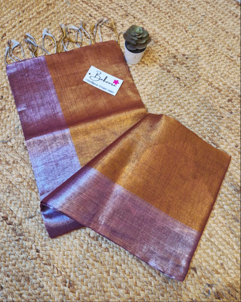 Jashn | Pink and Metallic Gold Tissue Saree