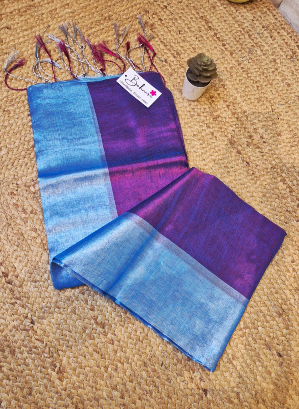 Jashn | Purple and Silver Tissue Saree