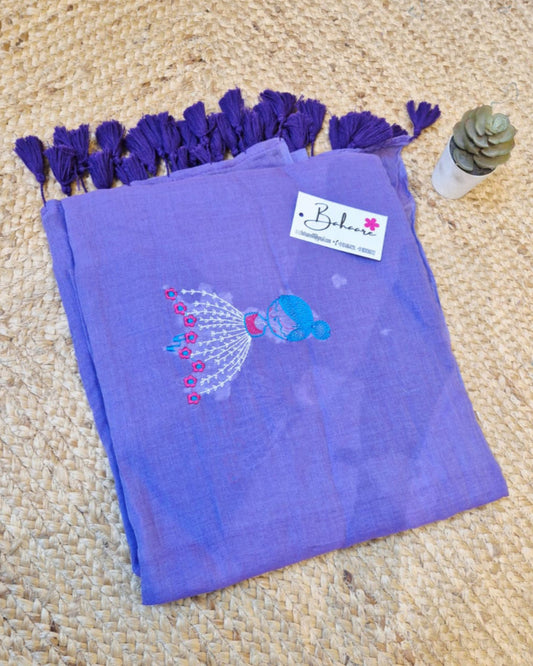 Noor | Lavender Mul Mul Cotton Saree with Doll Motif