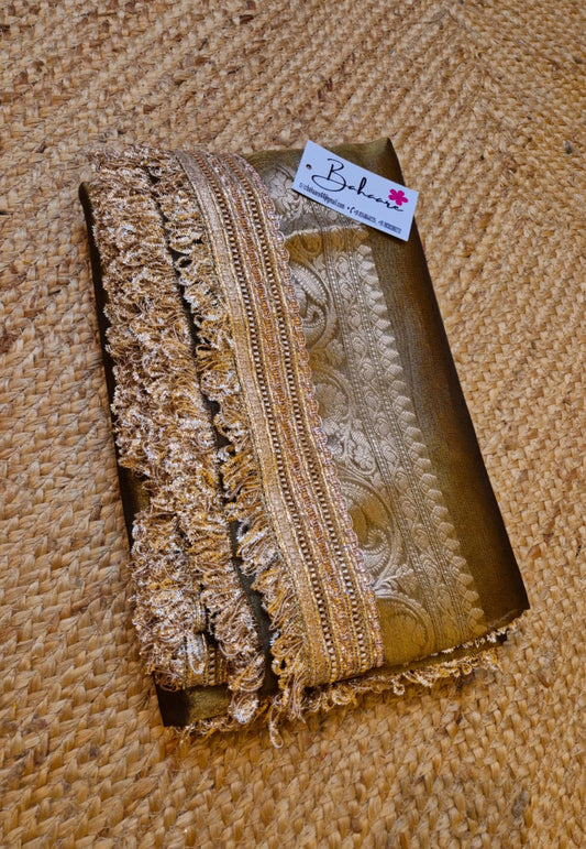 Utsav | Metallic Gold Benaras Tissue Silk Saree with Zari Lace