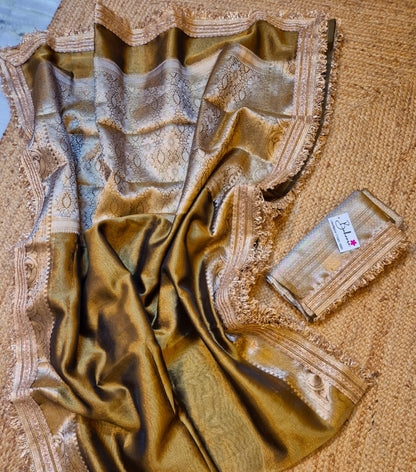 Utsav | Metallic Gold Benaras Tissue Silk Saree with Zari Lace