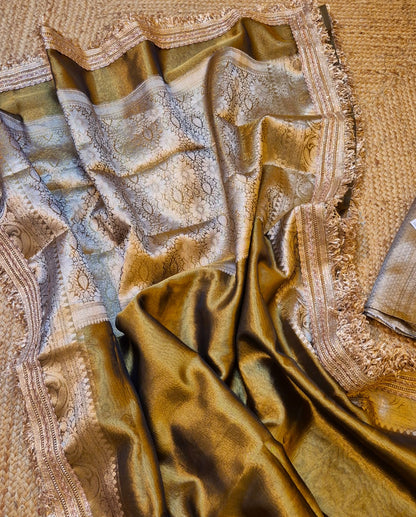 Utsav | Metallic Gold Benaras Tissue Silk Saree with Zari Lace