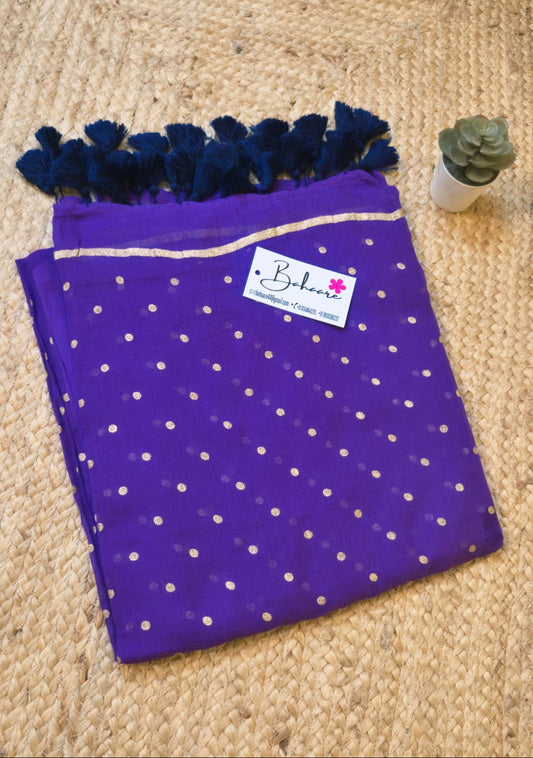 Polka Passion | Purple Mul Mul Cotton Saree with Golden Polka Dots