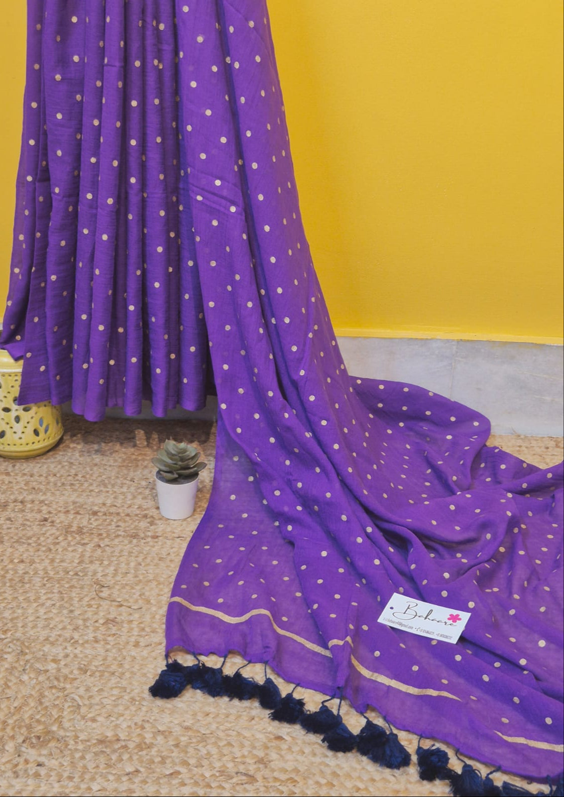 Polka Passion | Purple Mul Mul Cotton Saree with Golden Polka Dots