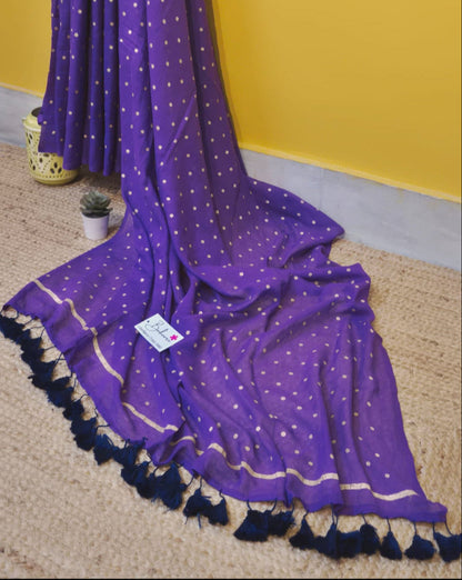 Polka Passion | Purple Mul Mul Cotton Saree with Golden Polka Dots