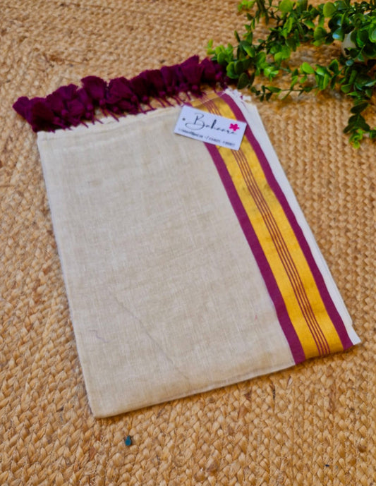 Noor | Pastel Beige Mul Mul Cotton Saree with Golden Zari Border