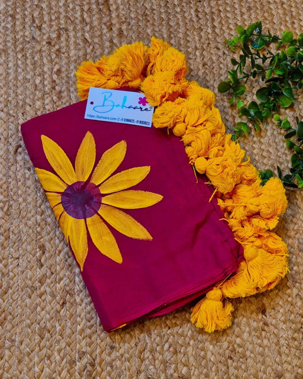 Exotic Sunflower | Raspberry Mul Mul Cotton Saree